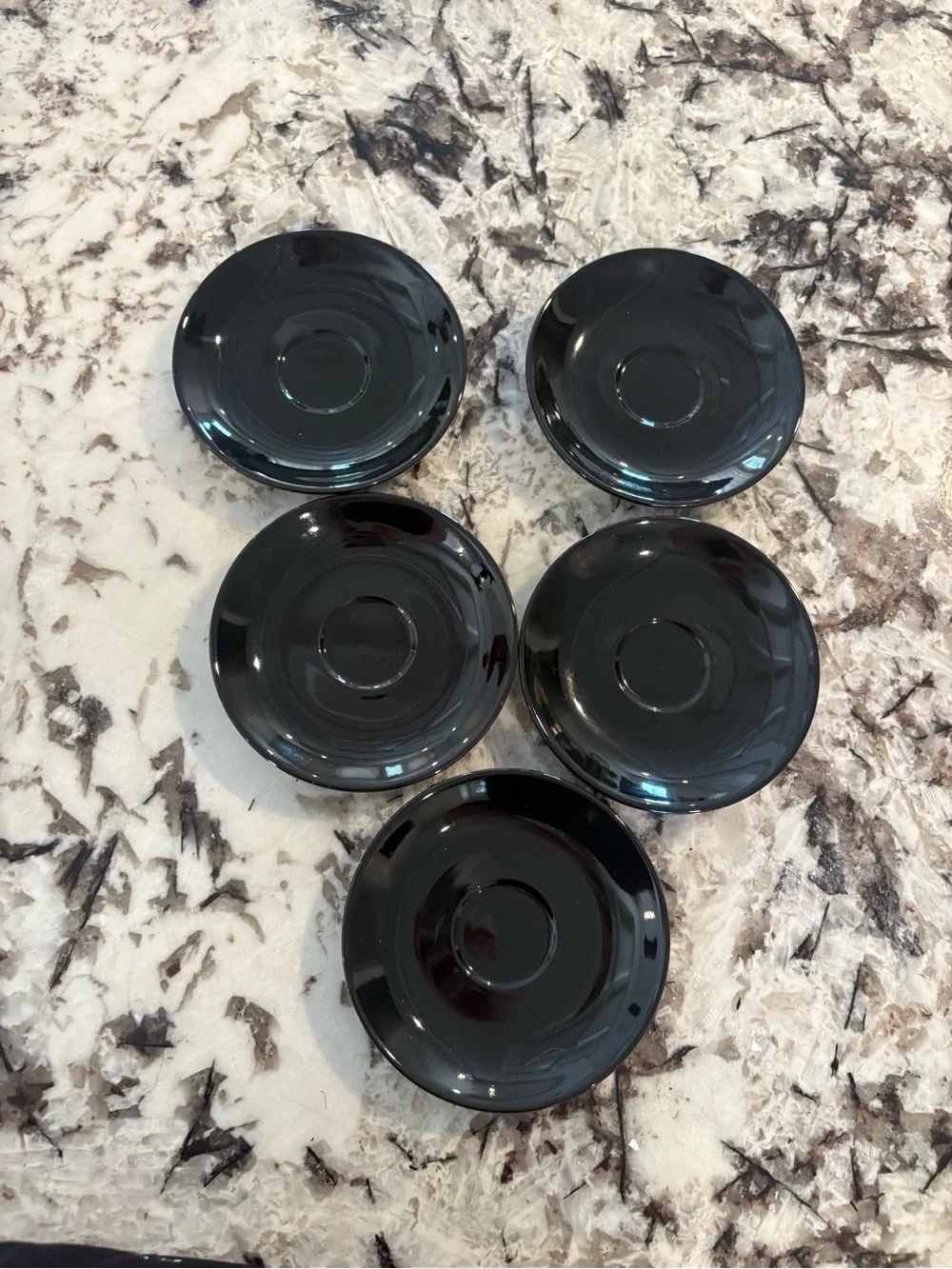 Set of (5) Crate & Barrel Black Saucer Plates